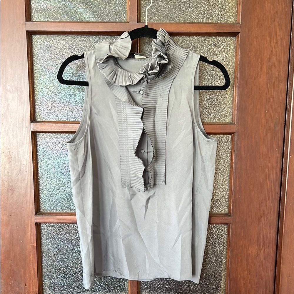 J. Crew White Sleeveless Ruffled Blouse